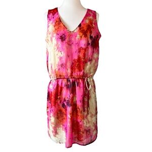 Vivienne Tam Pink Floral Tie Dye Watercolor Elastic Waist Sleeveless Mini Dress